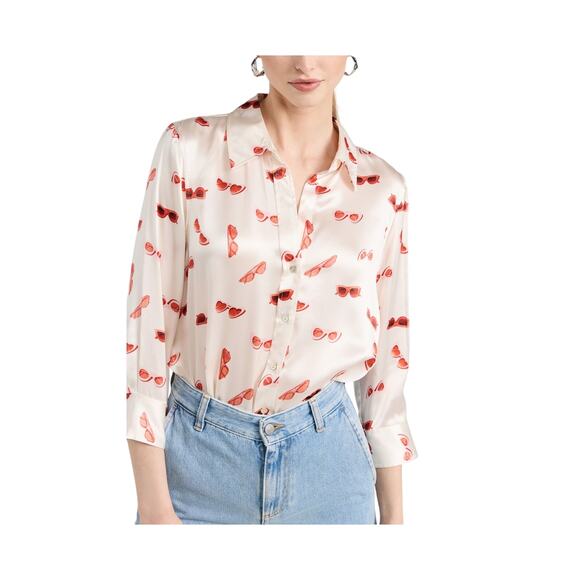 L'Agence 'Dani' Beige Silk 3/4 Sleeve Blouse Size XS - Picture 1 of 4